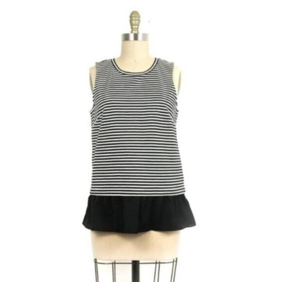 J.CREW Black/White Striped Ruffle-Hem Tank Top Sleeveless Ponte Blouse Small - Picture 8 of 9